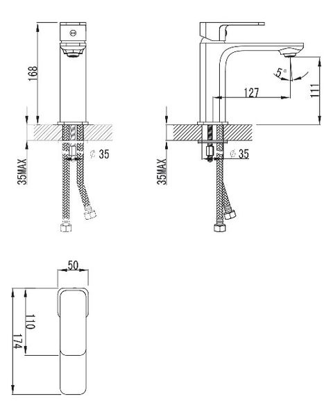 Змішувач для раковини, хром, 35мм BILOVEC zmishuvach-159 фото