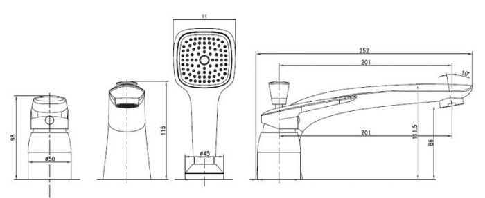 Змішувач для ванни, врізний, на три отвори, хром, 35 мм PRAHA new zmishuvach-212 фото