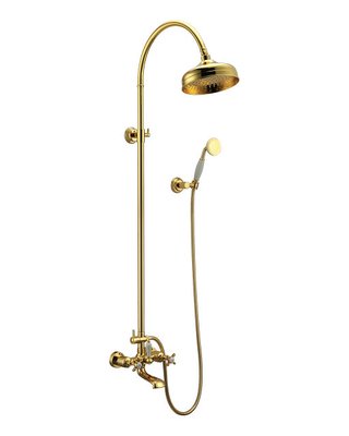 Система душова CUTHNA zlato (двухвентильний змішувач для ванни, верхній та ручний душ), золото zmishuvach-223 фото